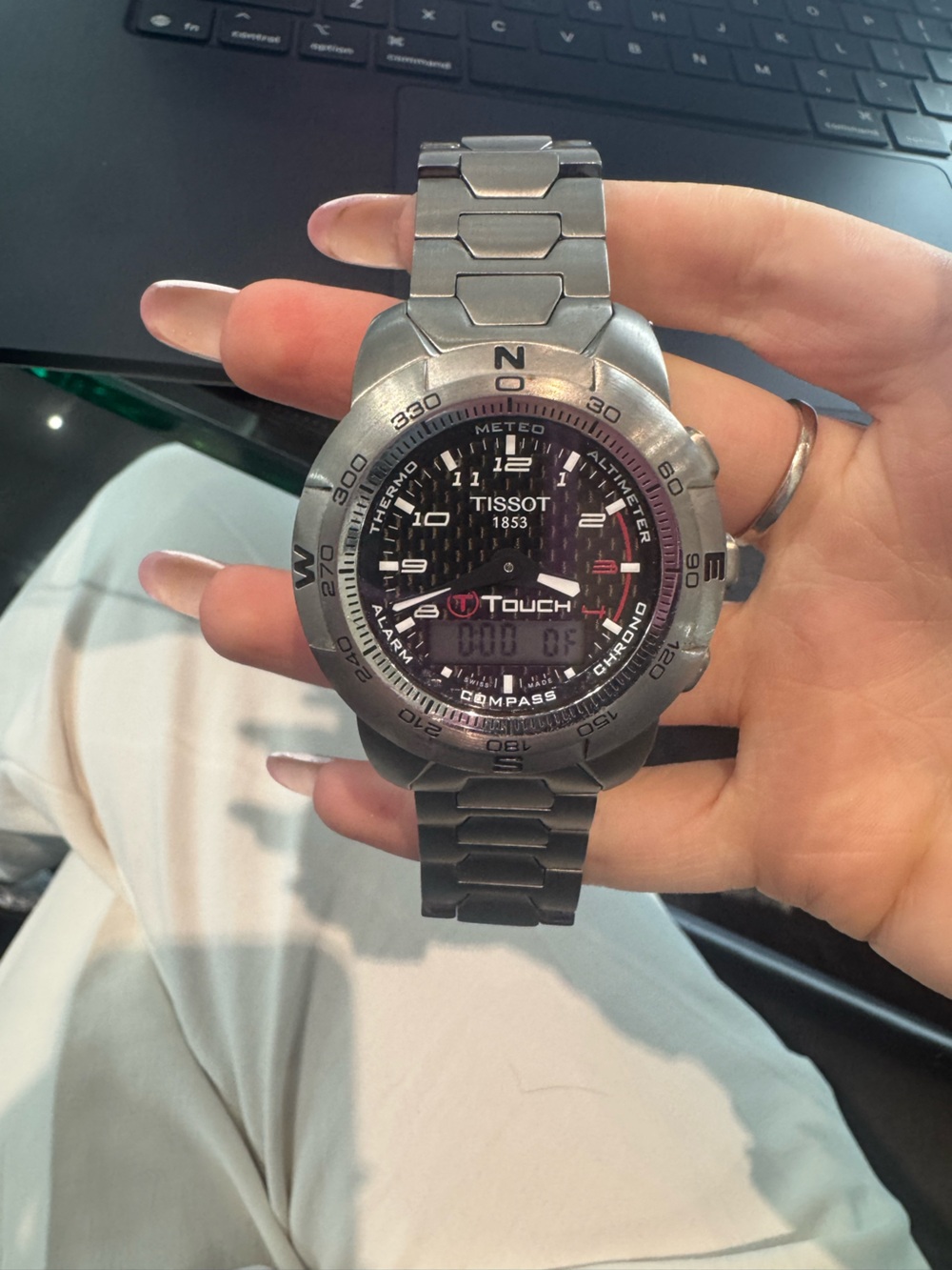 New Tissot T-Touch Expert Titanium Men's Watch Carbon Fiber Dial Multifunction